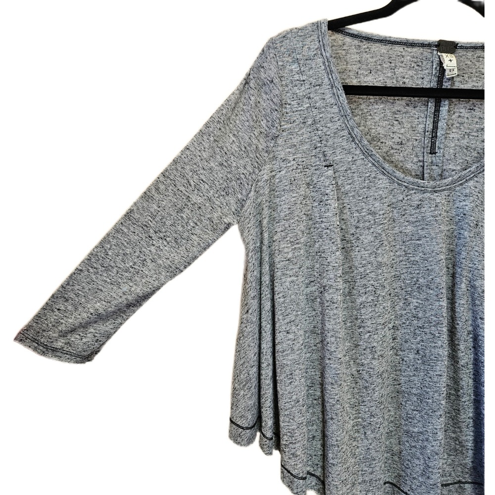Free People We The Free Heathered Gray/Black Scoop Neck‎ 3/4 Sleeve Flowy Top XS - Picture 3 of 6